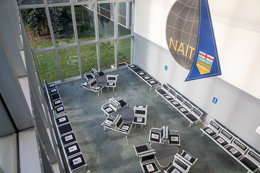 A view of NAIT's classic mosaic mural