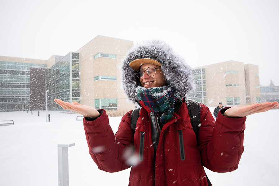 NAIT student in a snow storm