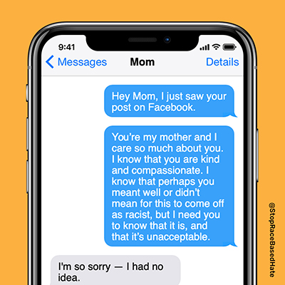 text message from child to mother about racist facebook post