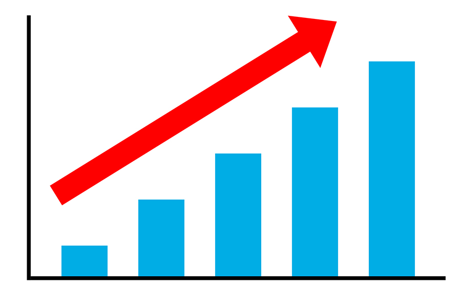 bar graph with red arrow pointing up