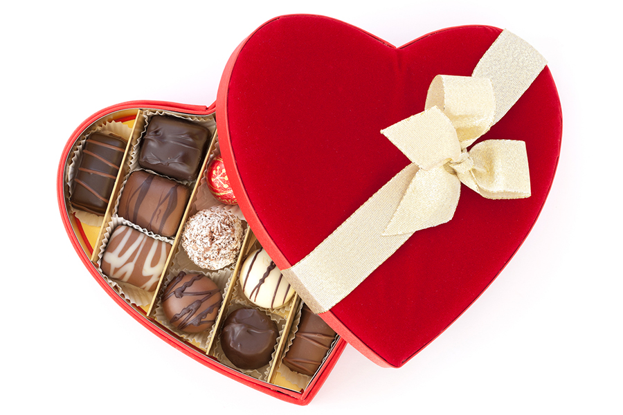 heart-shaped box of valentine's day chocolates