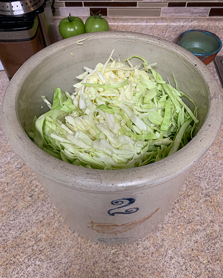 a crock full of cabbage