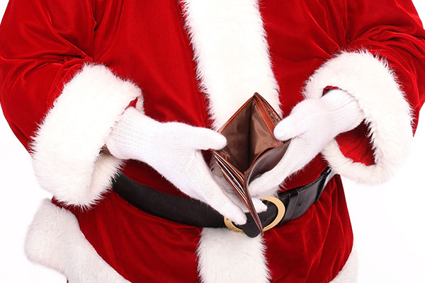 empty santa wallet, holiday budget tips