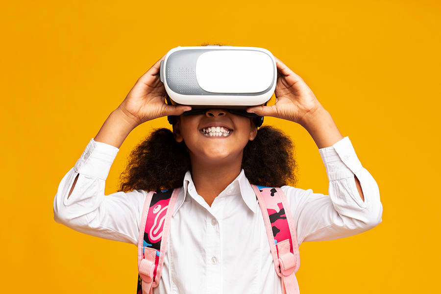 girl using virtual reality headset