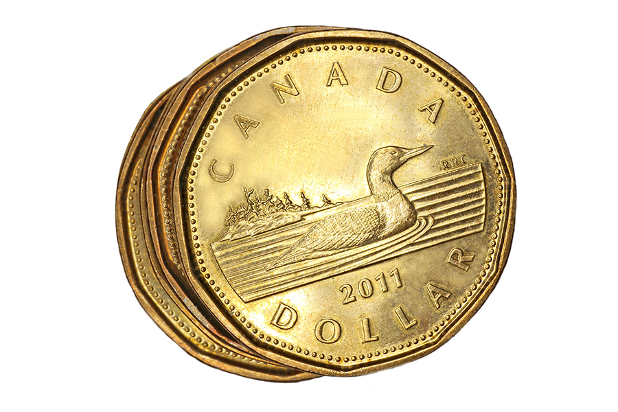 three canadian dollar coins, loonies